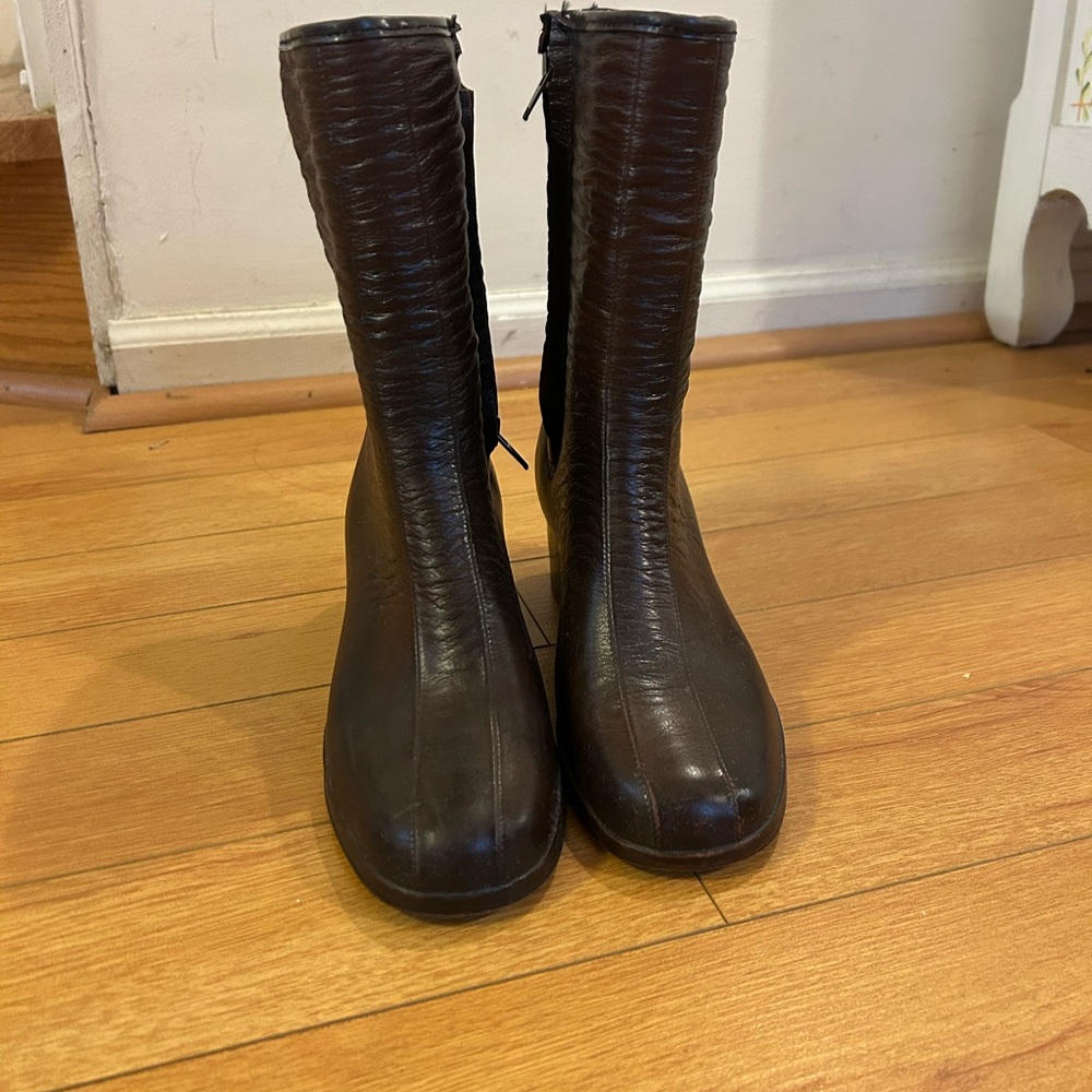 Vintage Leather Women's Heeled Boots Fleece-Lined